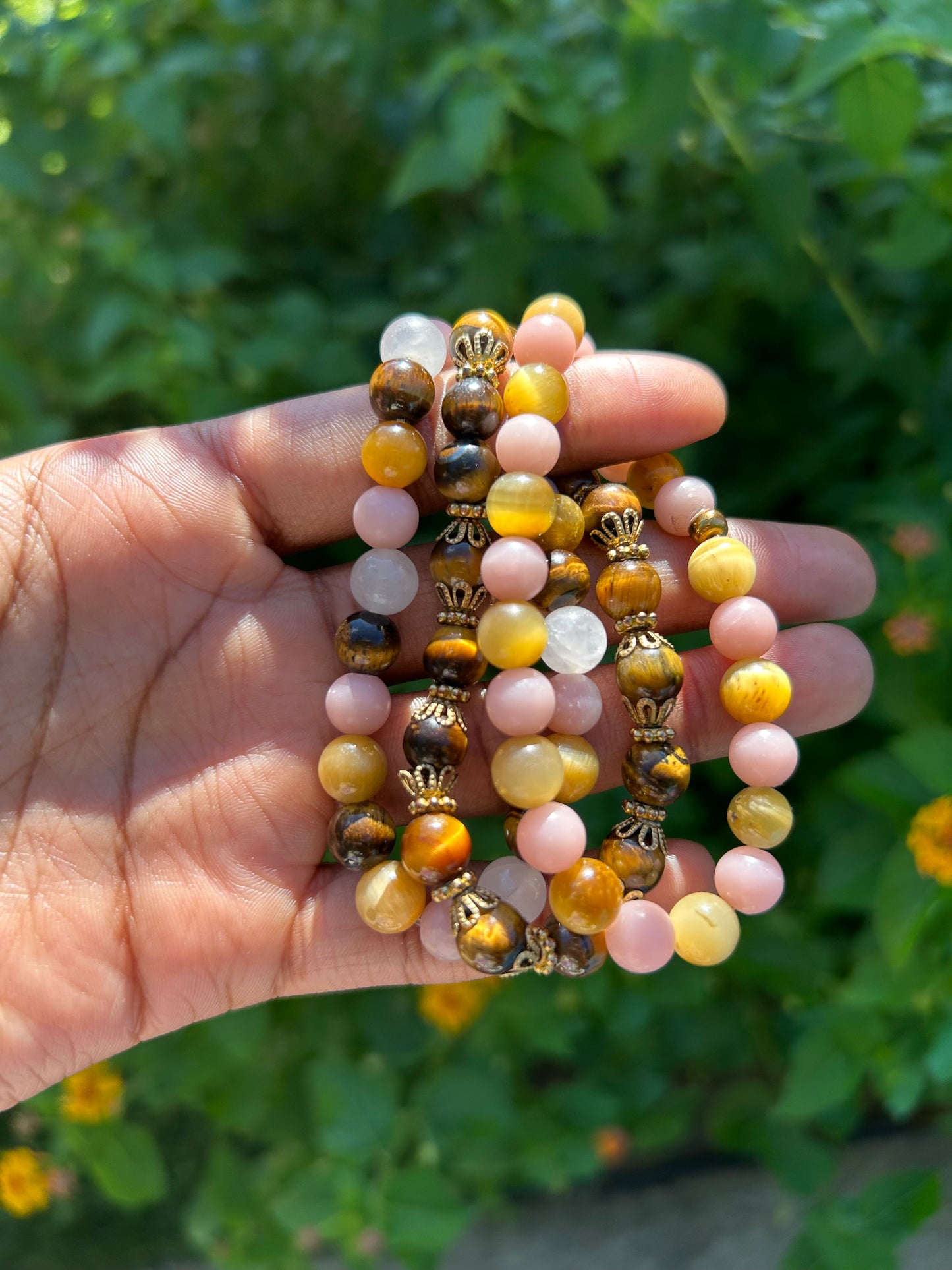 3-Piece Empowerment Bracelet Set - Tiger's Eye and Pink Opal