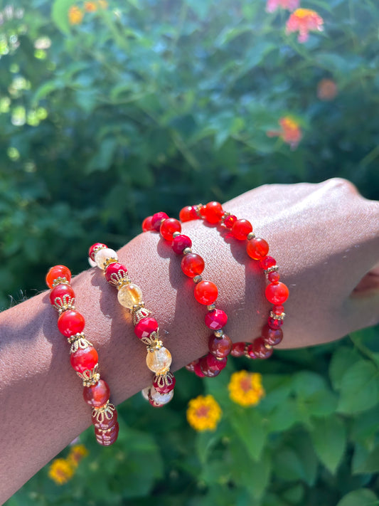 4-Piece Confidence Bracelet Set – Carnelian, Citrine & Gold Stack