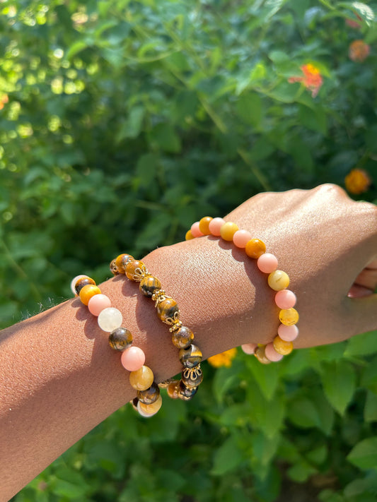 3-Piece Empowerment Bracelet Set - Tiger's Eye and Pink Opal